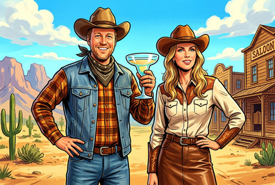 Cowboy with drink (animated)